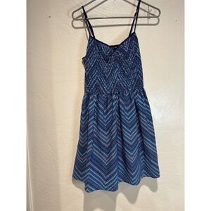Mason Mackenzie Blue Geometric Chevron Smocked Fit Flare Mini Dress Xl